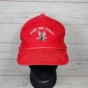 Vintage Maize Kansas High Eagles Hat YA Headwear Corduroy Snapback Red Rope